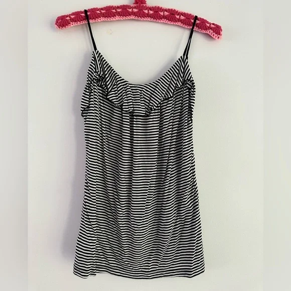 LOFT black and white striped tank with ruffles - Picture 1 of 4